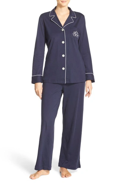 Shop Lauren Ralph Lauren Knit Pajamas In Windsor Navy