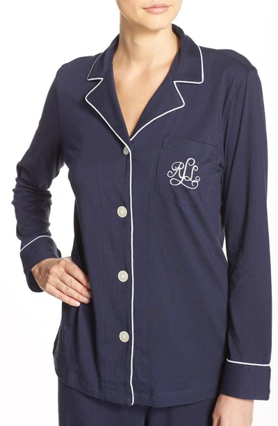 Shop Lauren Ralph Lauren Knit Pajamas In Windsor Navy