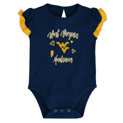 Shop Outerstuff Girls Newborn & Infant Navy/gold West Virginia Mountaineers Too Much Love Two-piece Bodysuit Set