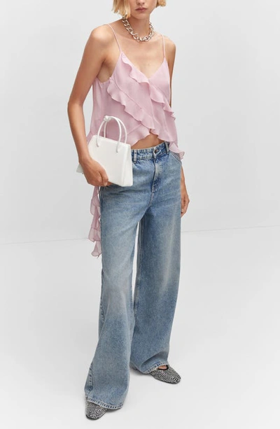 Shop Mango Ruffle Chiffon Camisole In Pale Pink