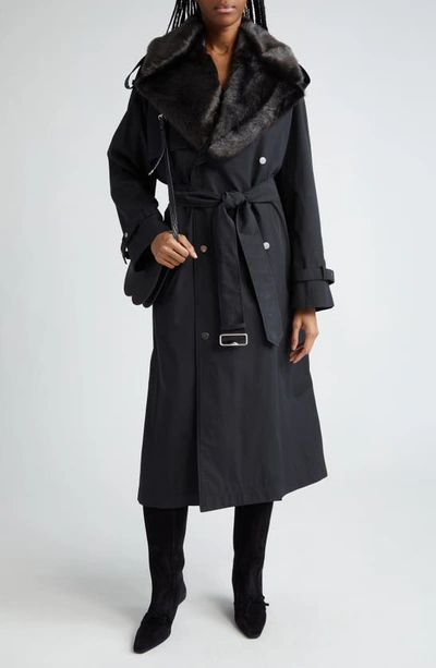 Shop Burberry Kennington Oversize Water Resistant Trench Coat With Removable Faux Fur Trim In Black