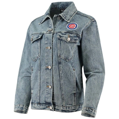 Shop The Wild Collective Chicago Cubs Team Patch Denim Button-up Jacket In Blue