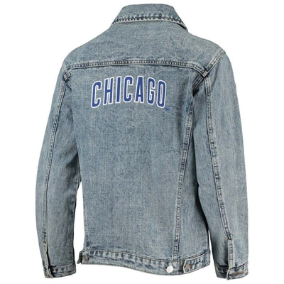 Shop The Wild Collective Chicago Cubs Team Patch Denim Button-up Jacket In Blue