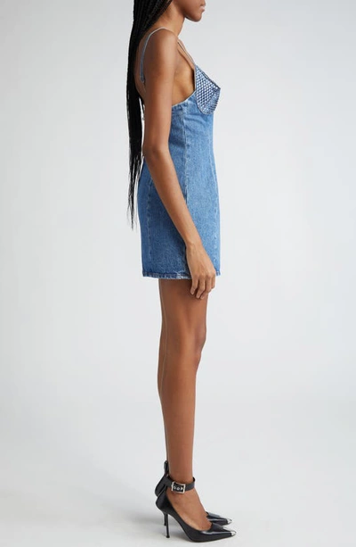 Shop Area Crystal Embellished Denim Minidress In Medium Indigo