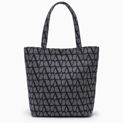 Shop Valentino Denim Blue Toile Iconographe Shopping Bag In Multicolor