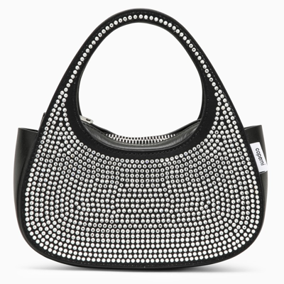 Shop Coperni | Micro Baguette Swipe Black Bag With Crystals In Leather