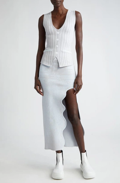 Shop Ph5 Lily Denim Print Wavy Slit Midi Skirt In Beacon Gray