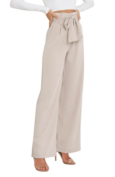 Petal And Pup Kieran Tie Waist Wide Leg Pants In Beige