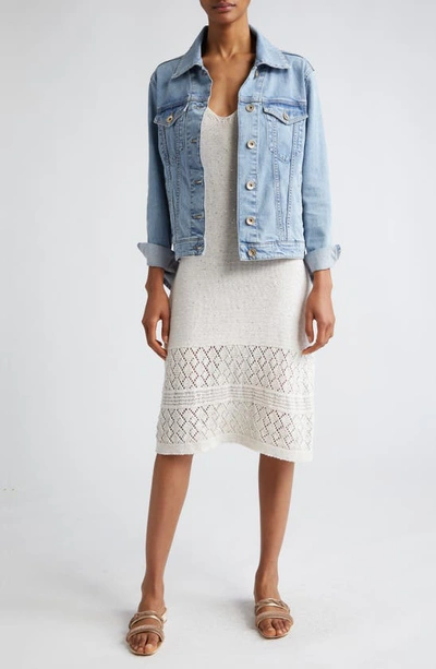 Eleventy Sequin Sleeveless Cotton & Linen Blend Pointelle Sweater Dress In White