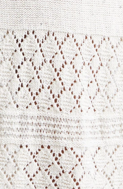 Shop Eleventy Sequin Sleeveless Cotton & Linen Blend Pointelle Sweater Dress In White