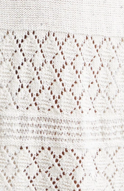 Eleventy Sequin Sleeveless Cotton & Linen Blend Pointelle Sweater Dress In White