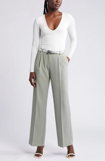 Shop Open Edit Pleated Mid Rise Trousers In Green Halo