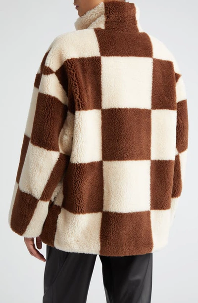 Shop Stand Studio Dani Checkerboard Plaid Faux Fur Jacket In Cream/ Brown Check