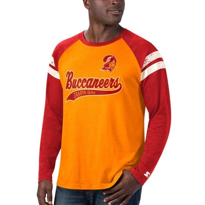 Shop Starter Orange/red Tampa Bay Buccaneers Throwback League Raglan Long Sleeve Tri-blend T-shirt
