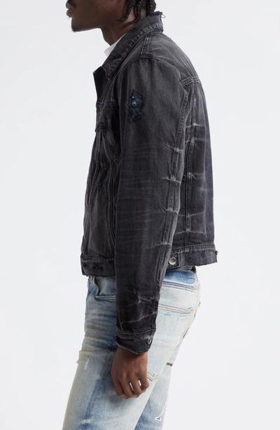 Shop Amiri Ma Distressed Denim Trucker Jacket In Faded Black