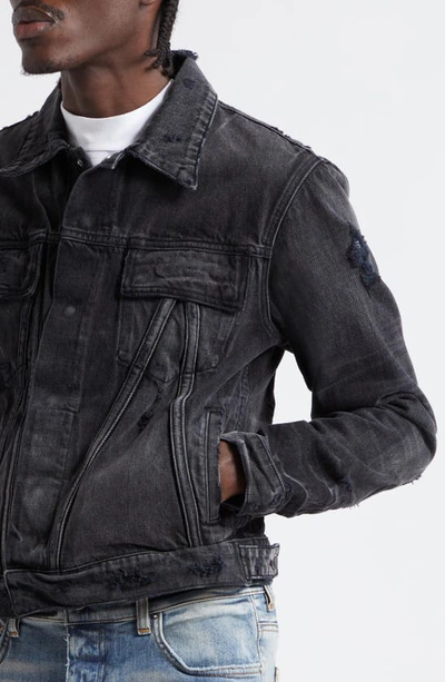 Shop Amiri Ma Distressed Denim Trucker Jacket In Faded Black
