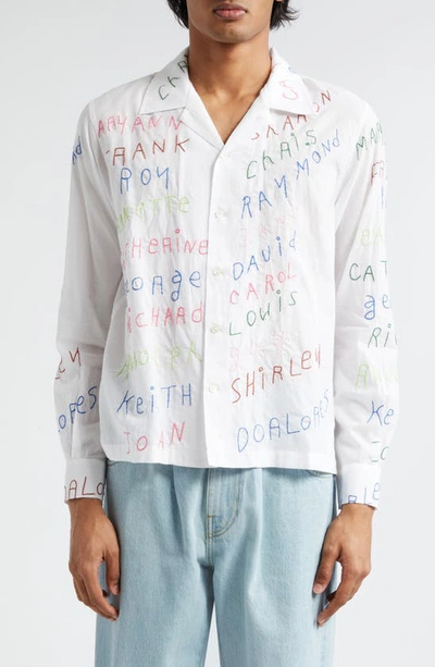 Shop Bode Familial Hall Embroidered Long Sleeve Camp Shirt In White Multi