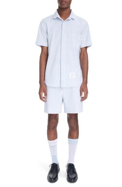 Shop Thom Browne Stripe Seersucker Board Shorts In Medium Grey