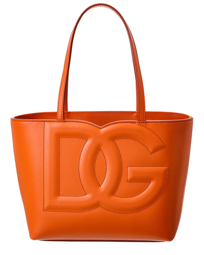 Shop Dolce & Gabbana Dg Logo Leather Tote In Orange