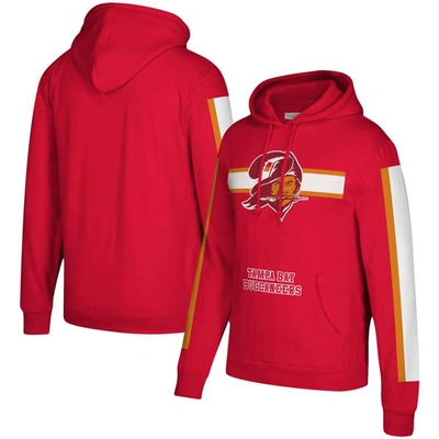 Shop Mitchell & Ness Red Tampa Bay Buccaneers Three Stripe Pullover Hoodie