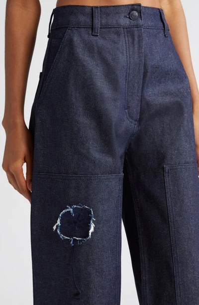 Shop Cecilie Bahnsen Patch Detail Rigid Jeans In Indigo