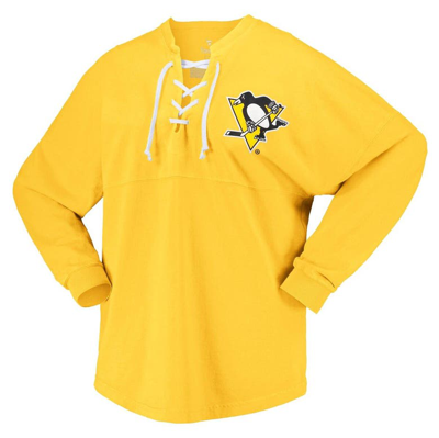 Shop Fanatics Branded Gold Pittsburgh Penguins Spirit Lace-up V-neck Long Sleeve Jersey T-shirt