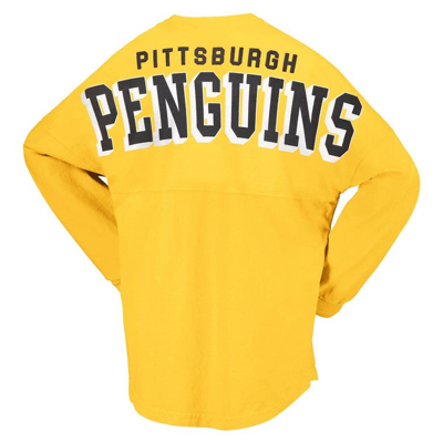 Shop Fanatics Branded Gold Pittsburgh Penguins Spirit Lace-up V-neck Long Sleeve Jersey T-shirt