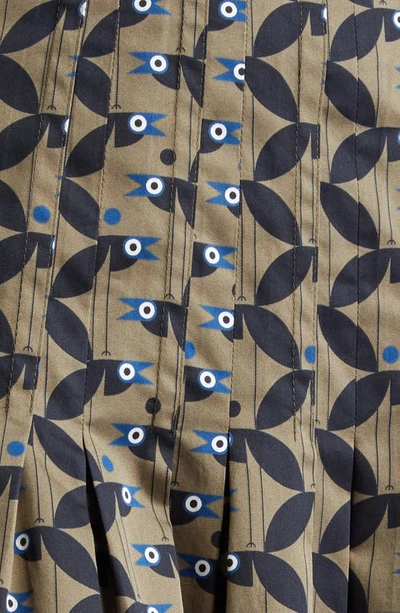Shop Akris Punto Bird Print Pleated Cotton Skirt In Sage-black-ink