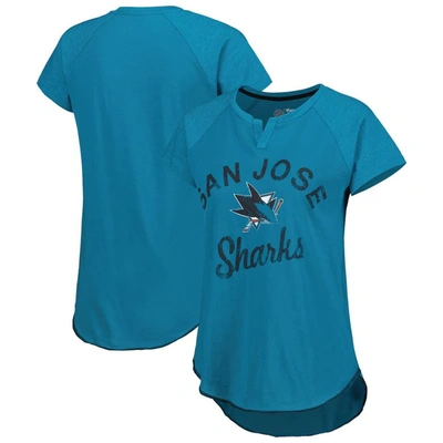 Shop Starter Teal San Jose Sharks Grand Slam Raglan Notch Neck T-shirt