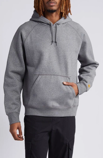 Shop Carhartt Work In Progress Chase Cotton Blend Hoodie In Dark Grey Heather / Gold