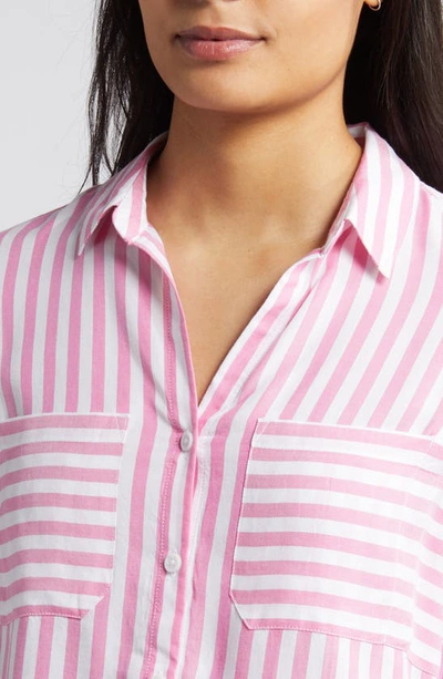 Shop Beachlunchlounge Kaia Stripe Long Sleeve Button-up Shirt In Pure Pink