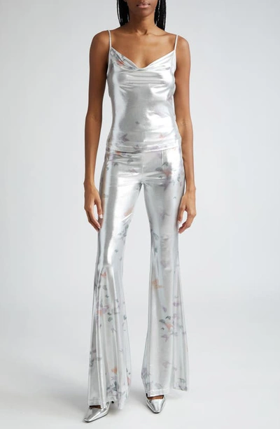 Shop Maccapani The Slender Butterfly Print Jersey Pants In Laminated Silver Butterfly