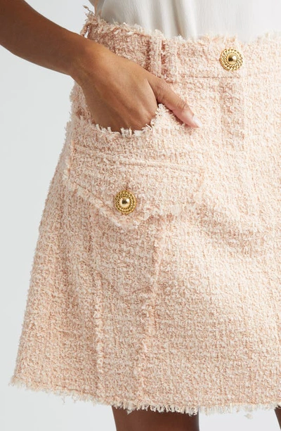 Shop Balmain Two-pocket Tweed A-line Miniskirt In Beige/ Pink