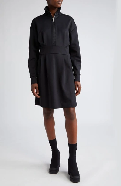 Shop Moncler Long Sleeve Knit Quarter Zip Dress In Black