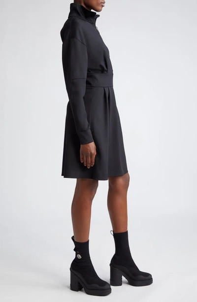 Shop Moncler Long Sleeve Knit Quarter Zip Dress In Black
