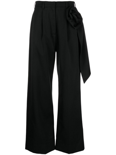 Shop Simone Rocha Ribbon Applique Wool Trousers - Women's - Virgin Wool In Black