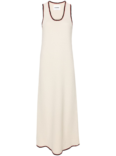 Jil Sander Knit Cotton Maxi Dress In Neutrals