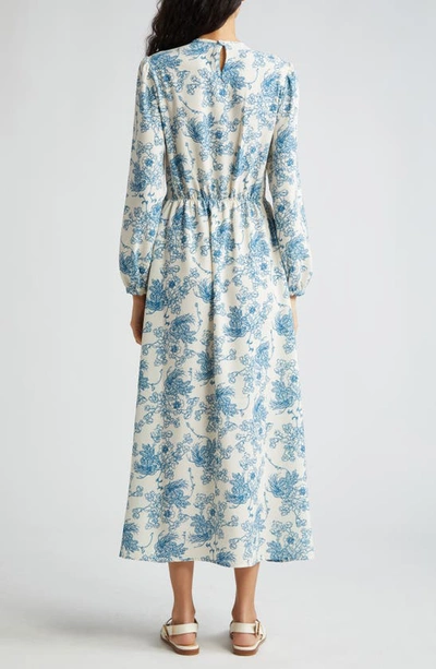 Shop Loretta Caponi Lea Floral Print Long Sleeve Smocked Maxi Dress In Poppies In The Air