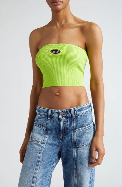 Shop Diesel Clarksvillex Logo Embellished Cutout Rib Tube Top In Lime/ Green