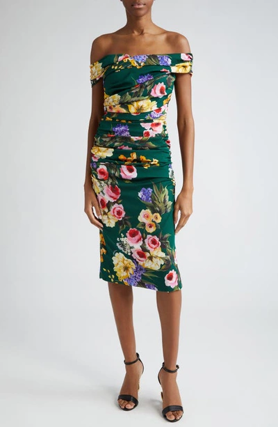 Dolce & Gabbana St. Giardino Floral-print Sleeveless Draped Charmeuse Midi Dress In Black Purple