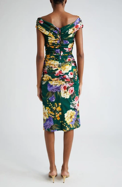 Shop Dolce & Gabbana Garden Floral Print Charmeuse Sheath Dress In Black Purple