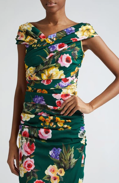 Dolce & Gabbana St. Giardino Floral-print Sleeveless Draped Charmeuse Midi Dress In Black Purple