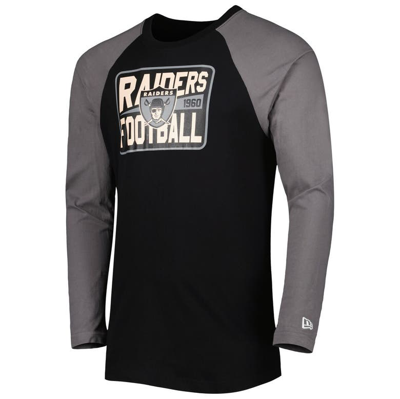 Shop New Era Black Las Vegas Raiders Throwback Raglan Long Sleeve T-shirt
