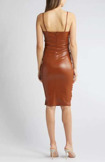 Shop Bebe Ruched Faux Leather Dress In Brown