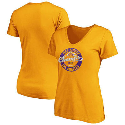 Shop Fanatics Branded Gold Los Angeles Lakers 2020 Nba Finals Champions Zone Laces V-neck T-shirt