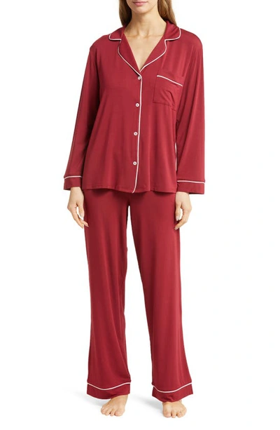 Shop Eberjey Gisele Jersey Knit Pajamas In Sangria/ Ivory