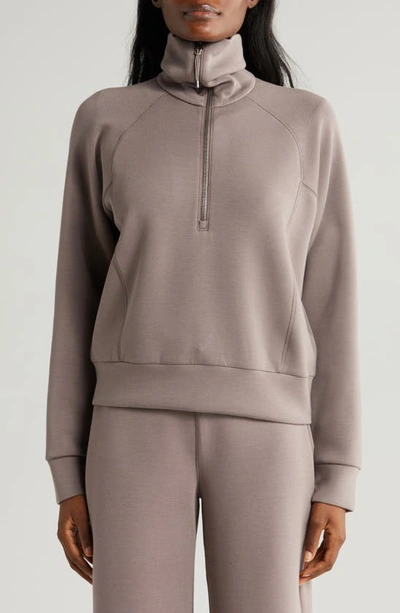 Shop Spanx Airessentials Half Zip Sweatshirt In Smoke