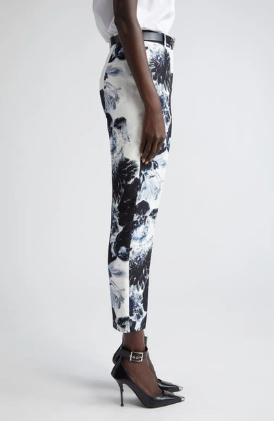 Shop Alexander Mcqueen Chiaroscuro Floral High Waist Cady Cigarette Trousers In Ink