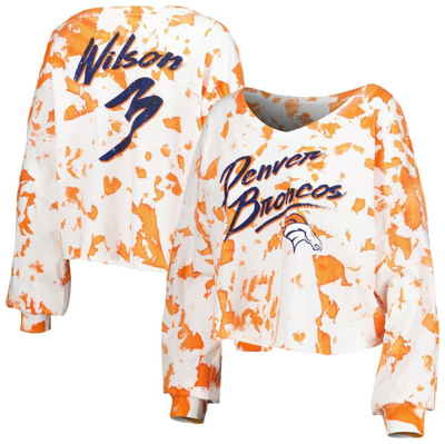 Shop Majestic Threads Russell Wilson White/orange Denver Broncos Off-shoulder Tie-dye Name & Number Cropp