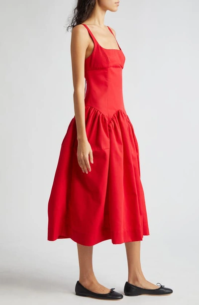 Shop Sandy Liang Cricket Cutout Pleated Midi Dress In Red